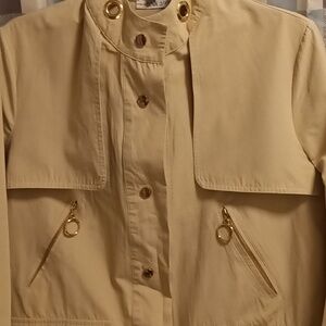 NWOT BENIN Style tan mock neck l/s dress elastic hem & gold hardware 40/10 USA